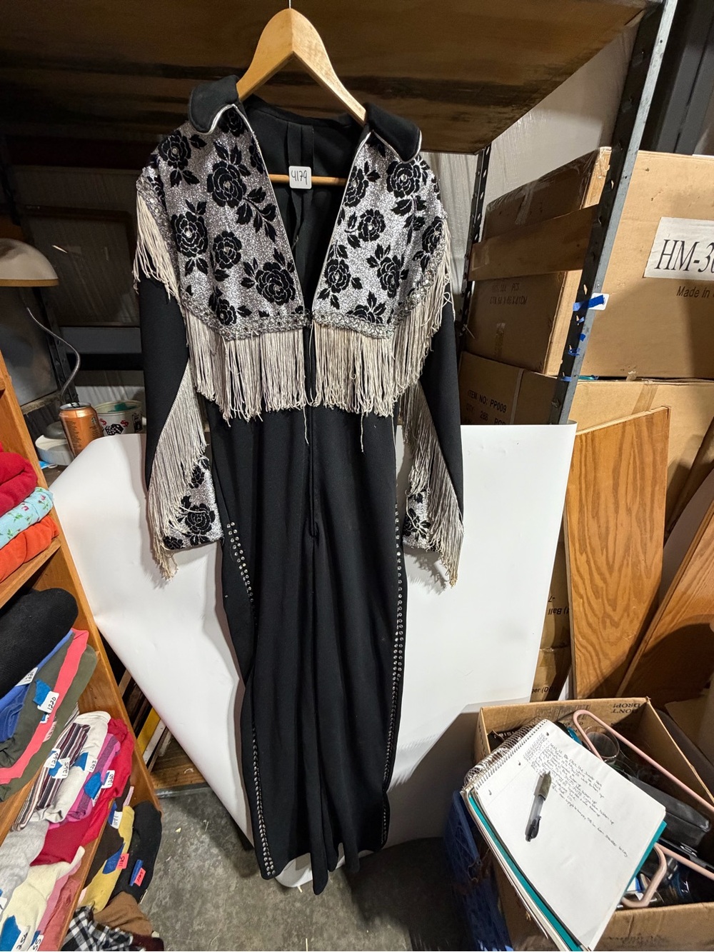 #4179-Black Fringe Floral-Detail Jumpsuit